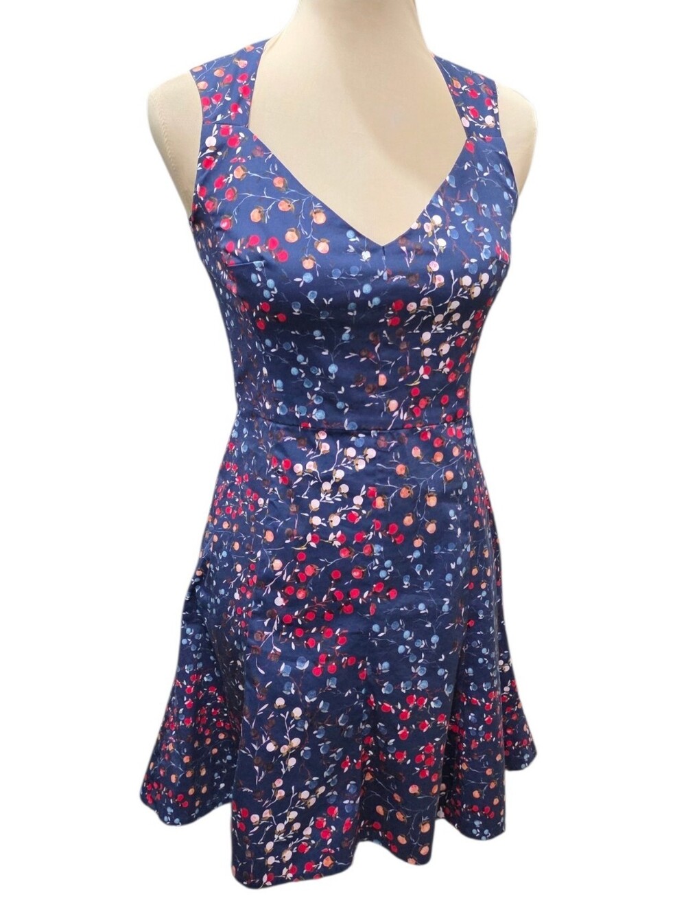 French Connection Navy Berry Floral Fit & Flare Printed Skater  Dress Size 4